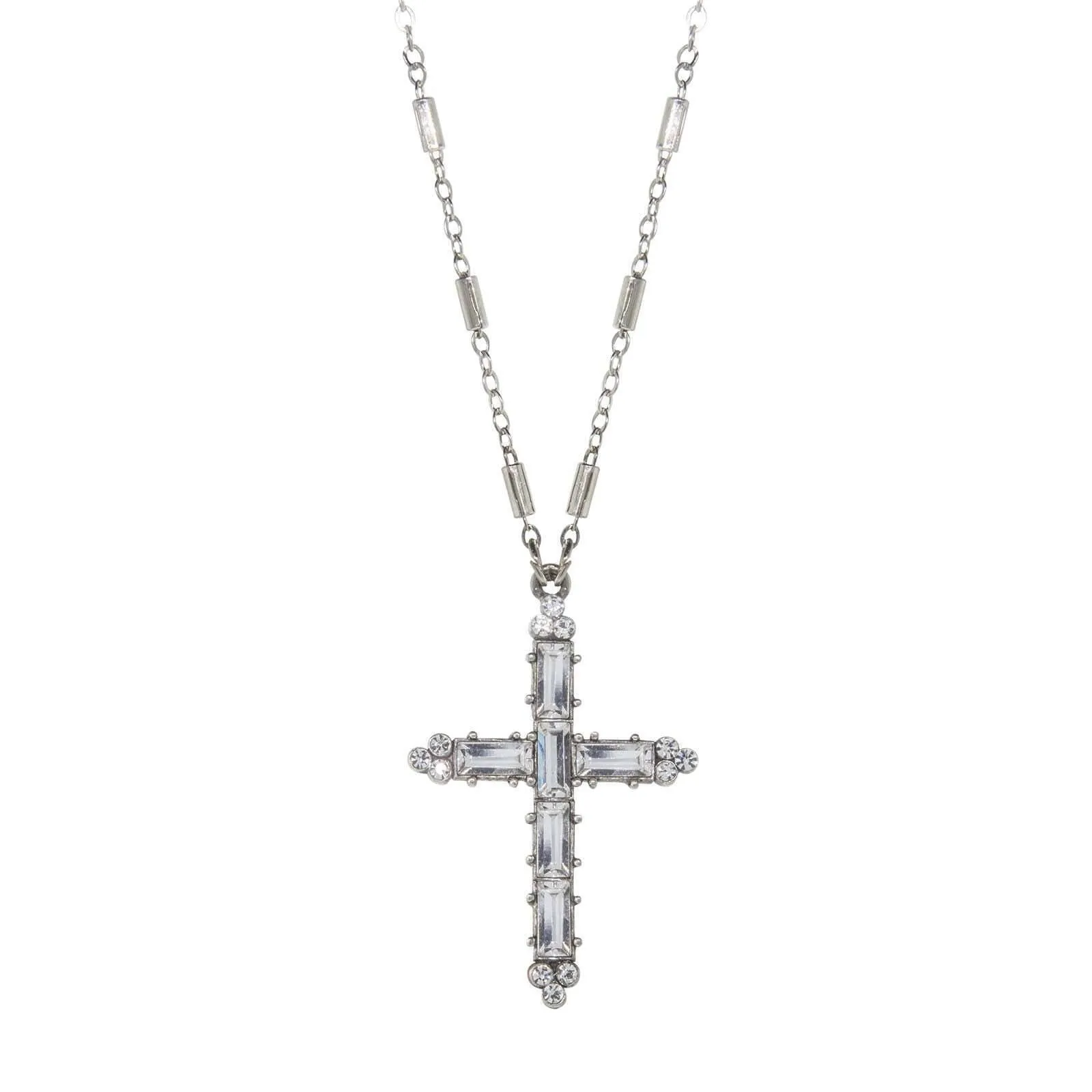 Symbols Of Faith Pewter Crystal Cross Pendant Necklace 20"