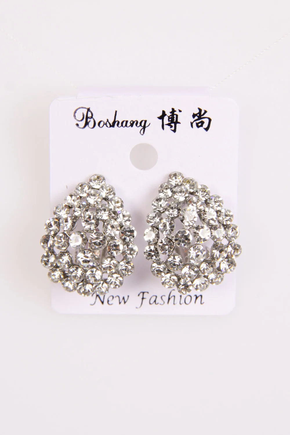 Tear Drop Clip On Earrings with Shiny Diamante