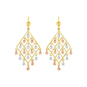 Textured Chandelier Earrings with Ball Drops in 14k Tri Color Gold