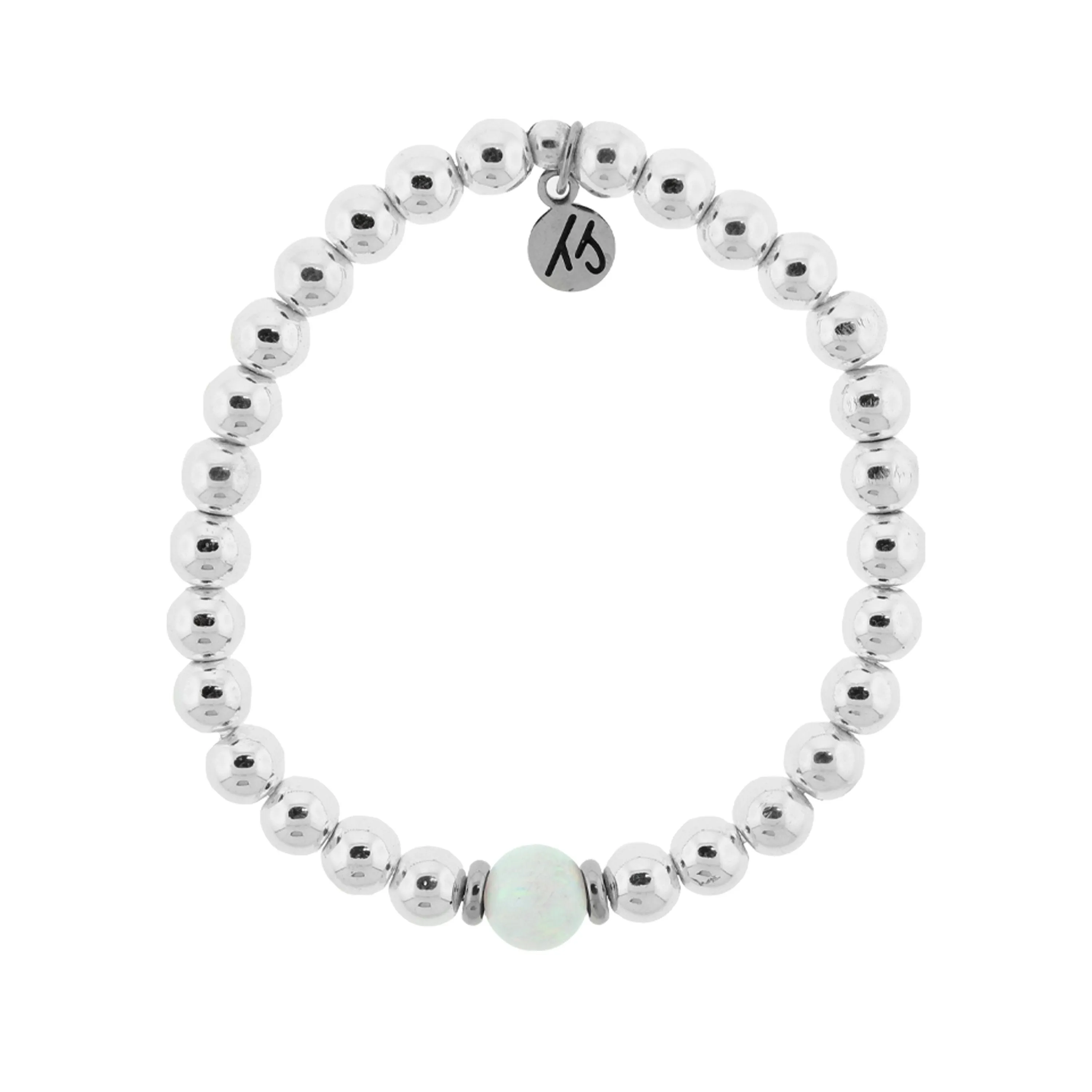 The Cape Bracelet - Silver Steel with White Opal Ball