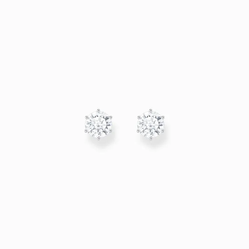 Thomas Sabo Silver Ear Studs with Big, White Zirconia