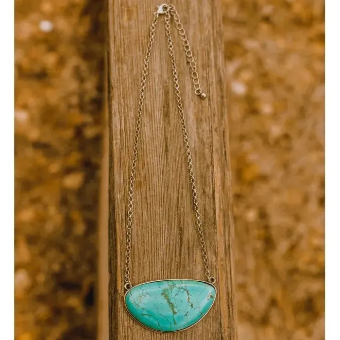 Turquoise Chunk Stone Silver Necklace