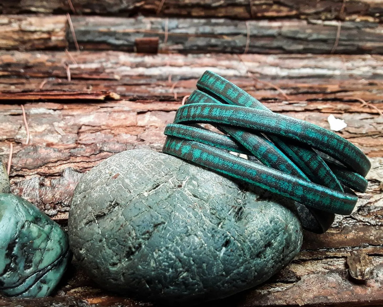 Turquoise Leather Cuff Bracelet - Genuine Leather Wrap Design for Men and Women