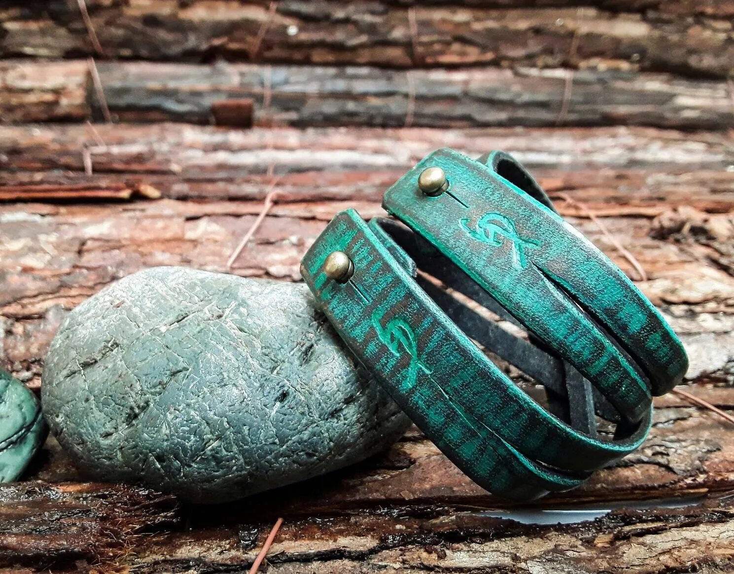 Turquoise Leather Cuff Bracelet - Genuine Leather Wrap Design for Men and Women