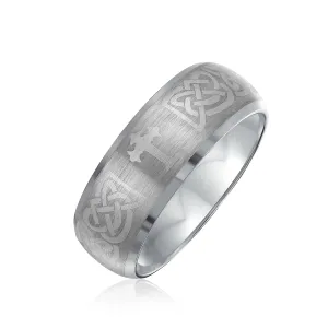 Unisex Tungsten Wedding Band Ring Celtic Knot Infinity Etched 8MM Matte Silver Tone