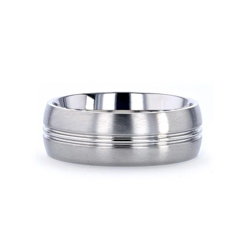 UPTON Titanium Brushed Finish Men’s Wedding Ring with Polished Grooved Center - 8mm