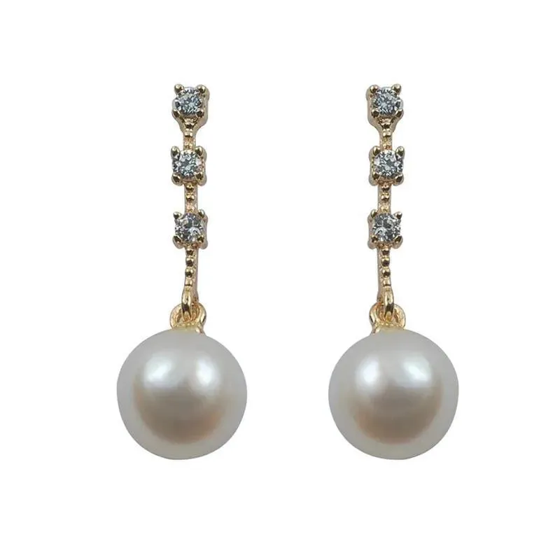 VAIGE 925 Sterling Silver Shiny Microset Zircon Pearl Stud Earrings for Elegant Occasions