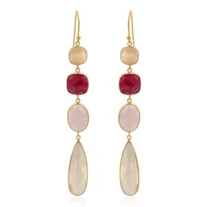 Vama | Kinza Earrings | Metal-Sterling Silver | Stone: Rose Quartz | Finish-Shiny