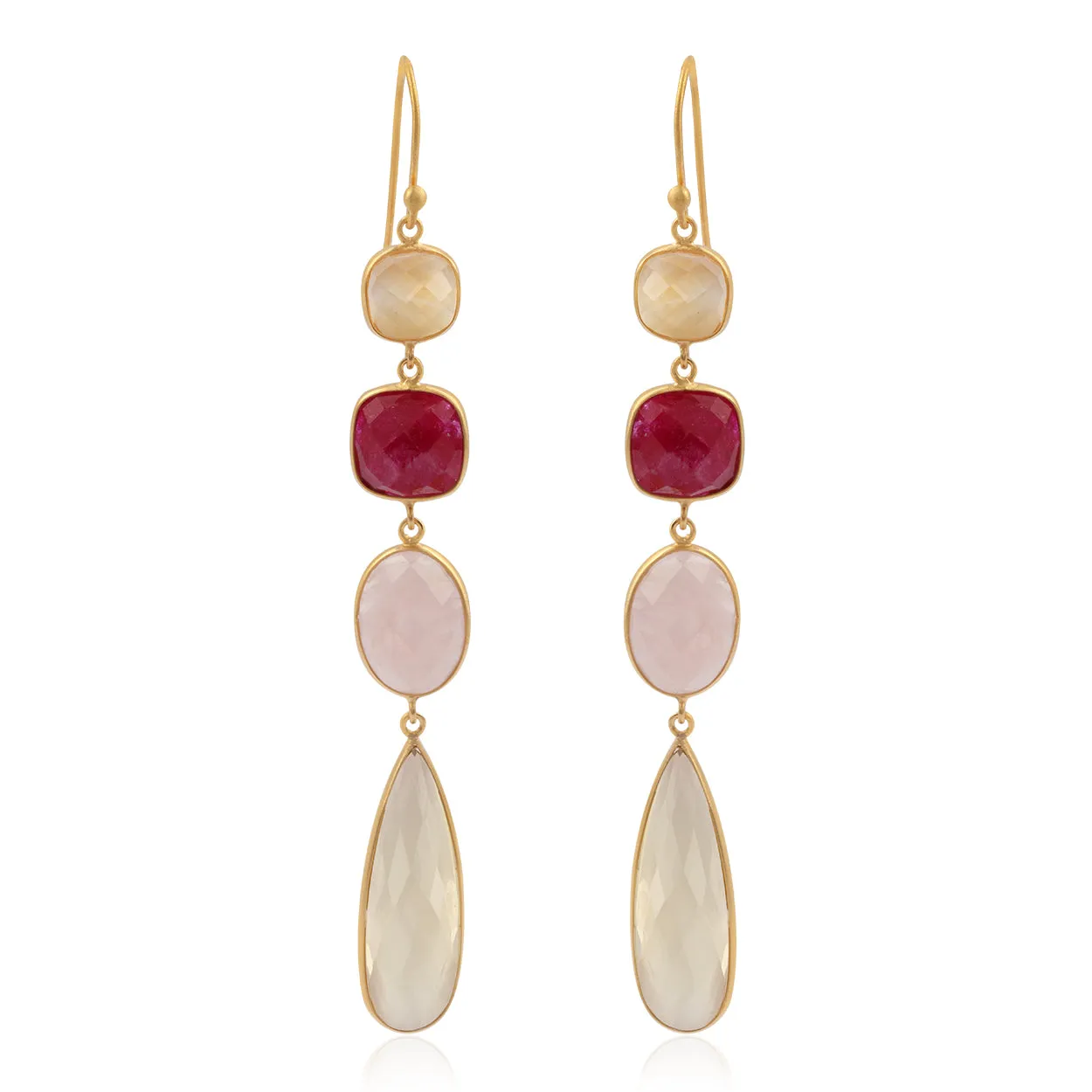 Vama | Kinza Earrings | Metal-Sterling Silver | Stone: Rose Quartz | Finish-Shiny