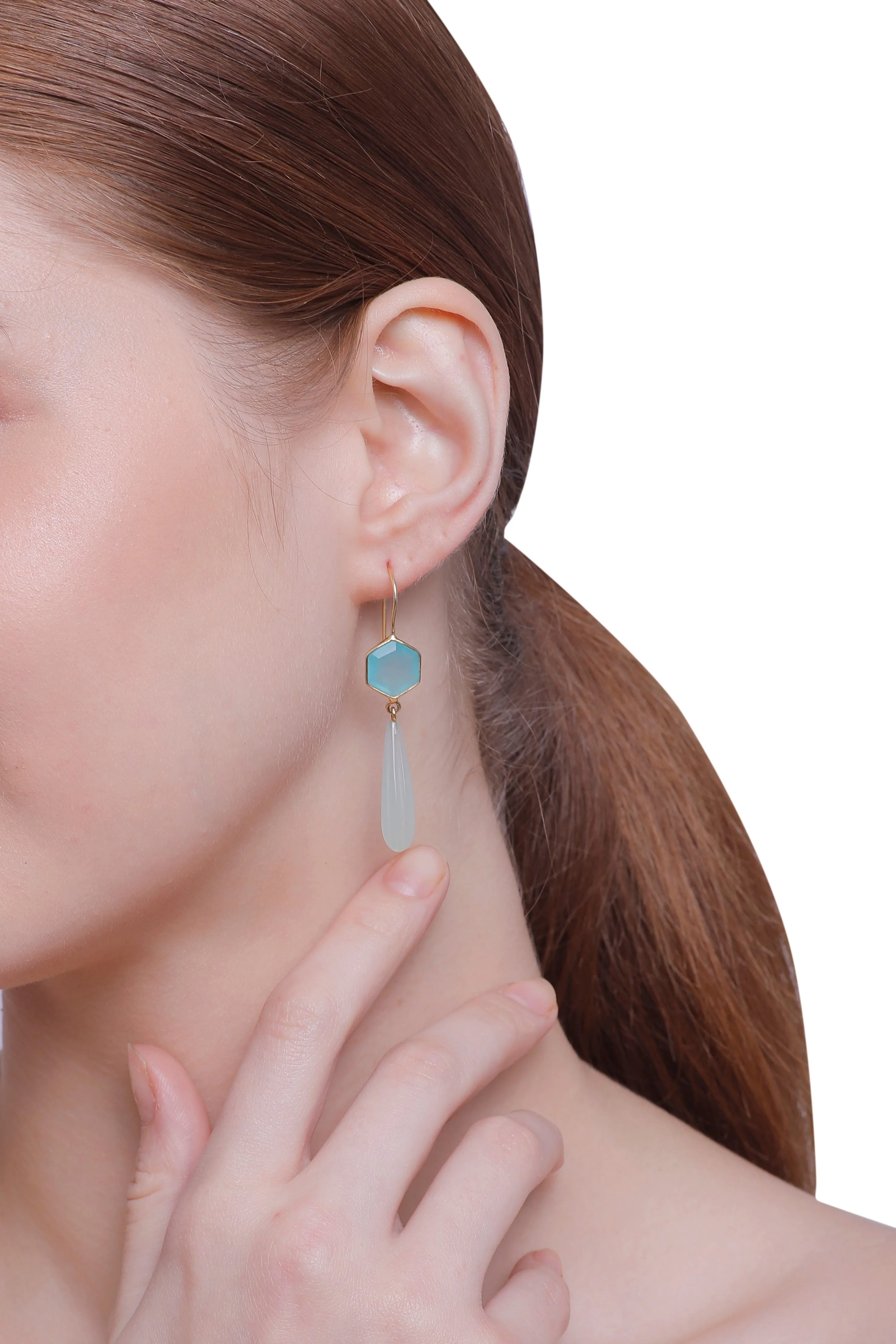 Vama |  Solana earrings | Metal-Sterling Silver | Stone-Aqua Chalcedony | Finish-Shiny