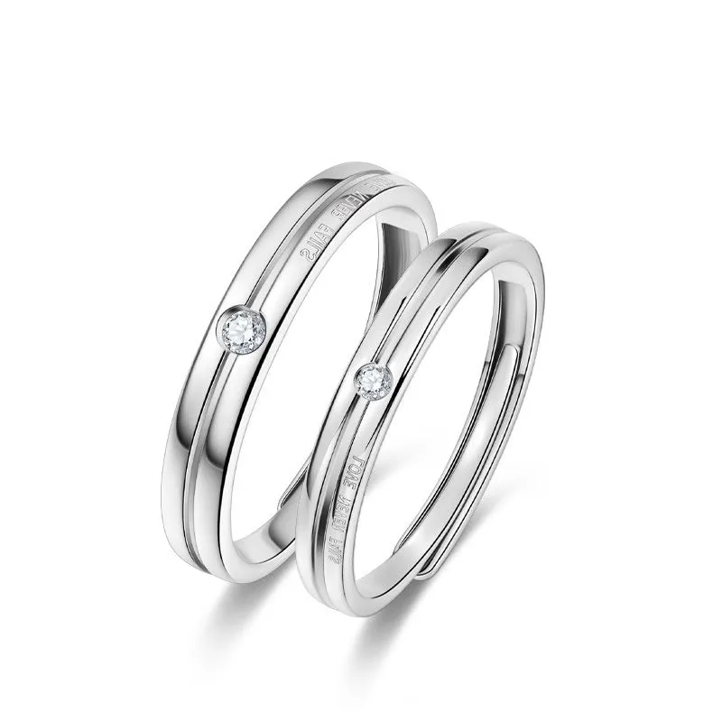 Vertical Line with Zircon Silver Couple Rings