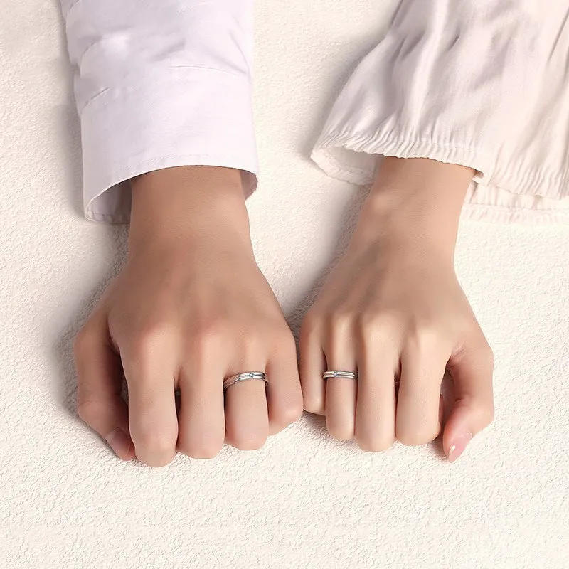 Vertical Line with Zircon Silver Couple Rings