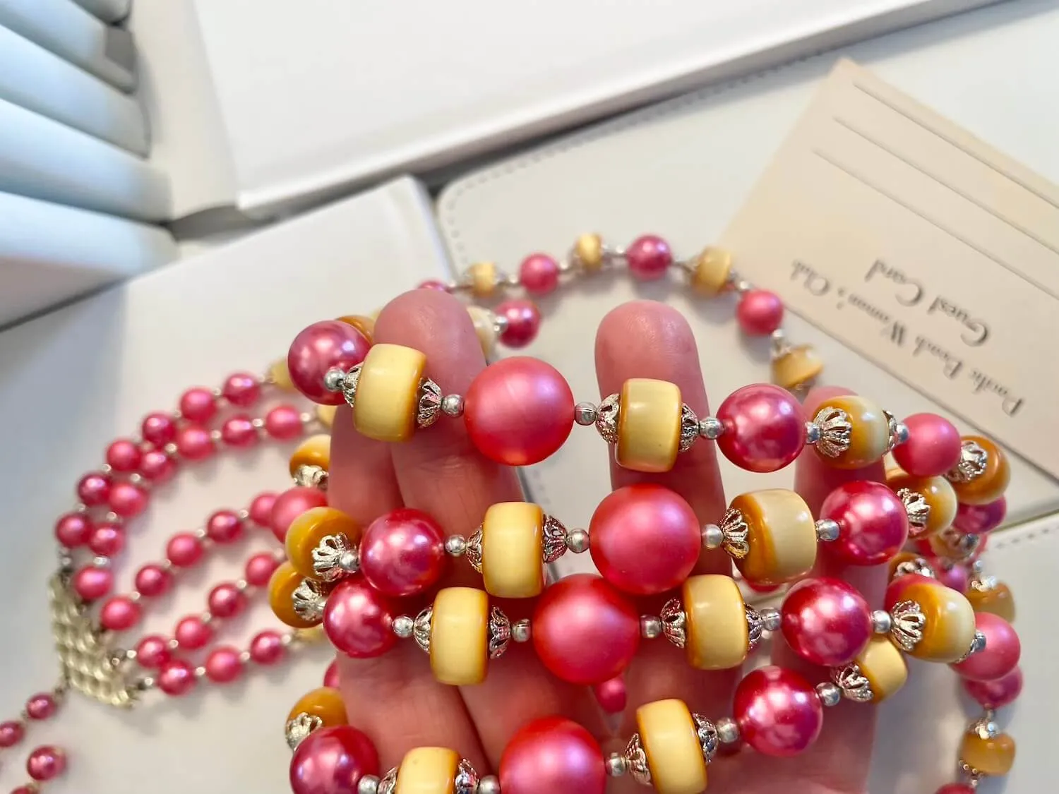 Vintage 1960's gorgeous multi strand, deep pink and gold! delightful