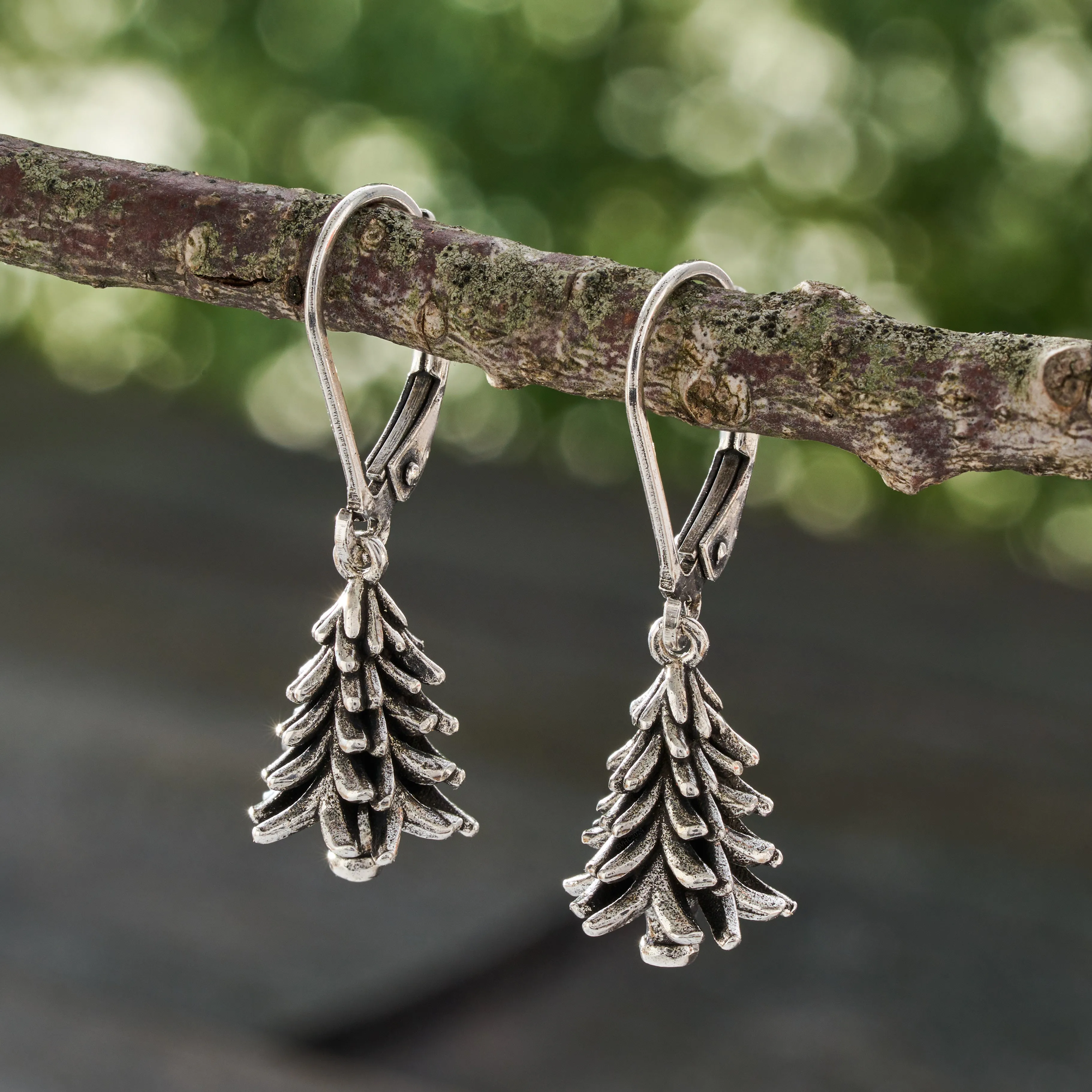 Vintage Leverback Pine Tree Earrings