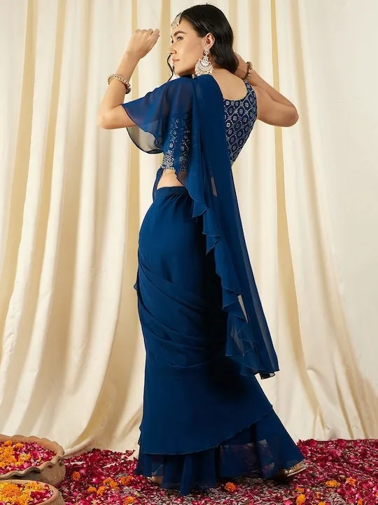 Women Blouse with prestiched frill gown | Ready to wear saree