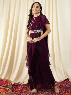 Women Blouse with prestiched frill gown | Ready to wear saree