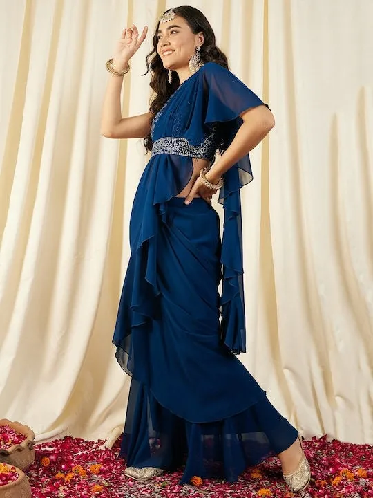 Women Blouse with prestiched frill gown | Ready to wear saree