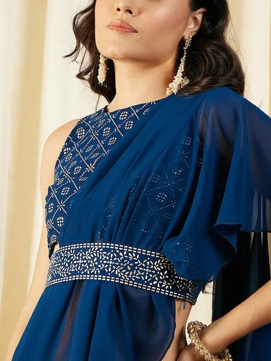 Women Blouse with prestiched frill gown | Ready to wear saree