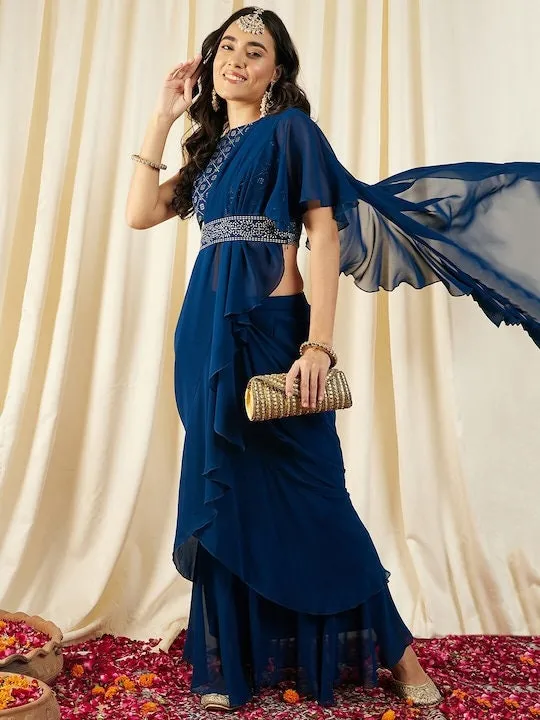 Women Blouse with prestiched frill gown | Ready to wear saree