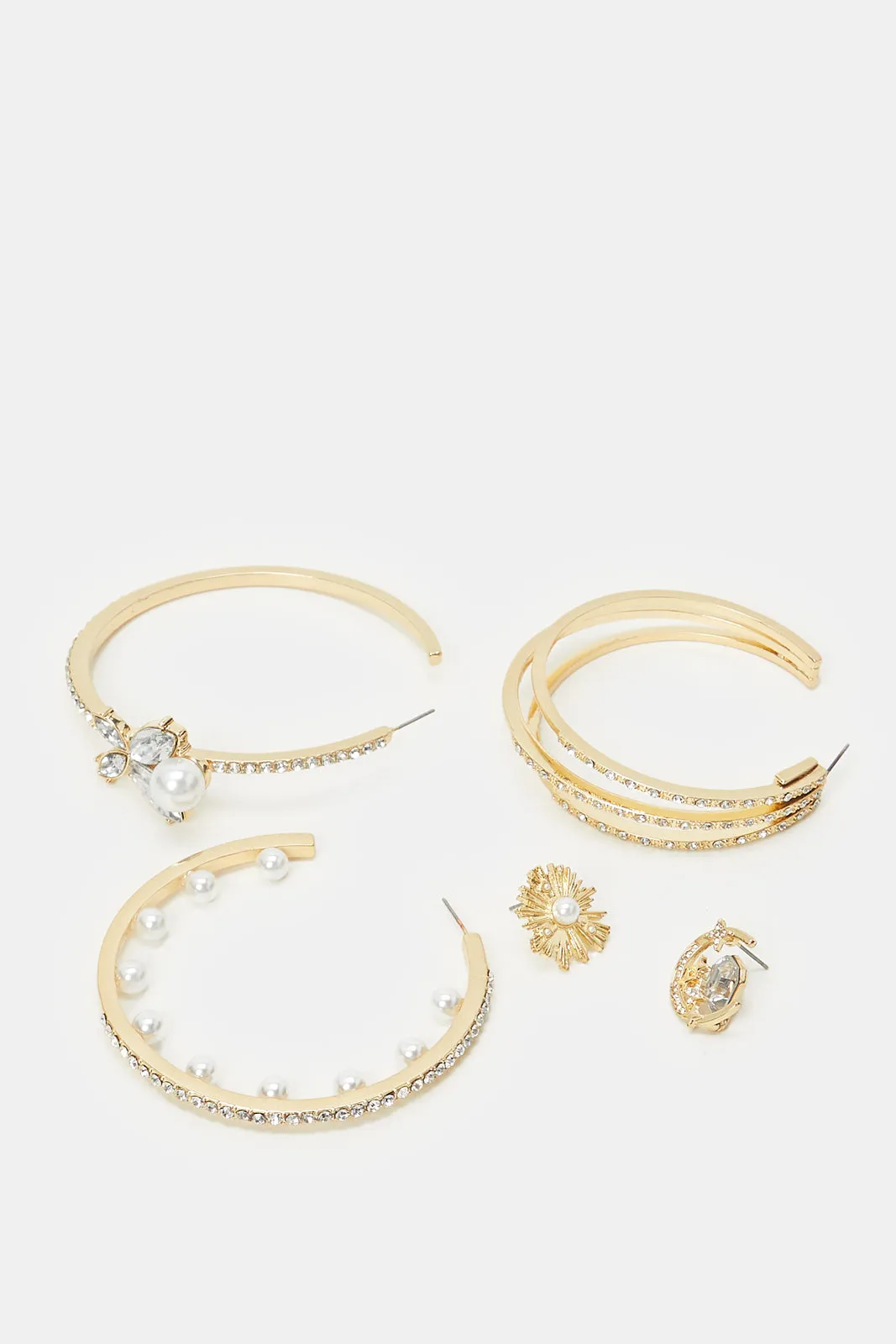 Women Gold Embellished Earring Set (5 Pairs)