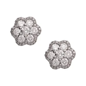 Women's Flower Cluster Diamond Stud Earrings 0.98ct 14K Rose Gold