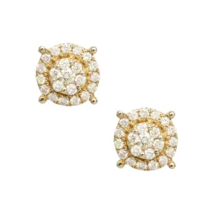 Women's Halo Flower Cluster Diamond Stud Earrings 0.39ct 10K Yellow Gold