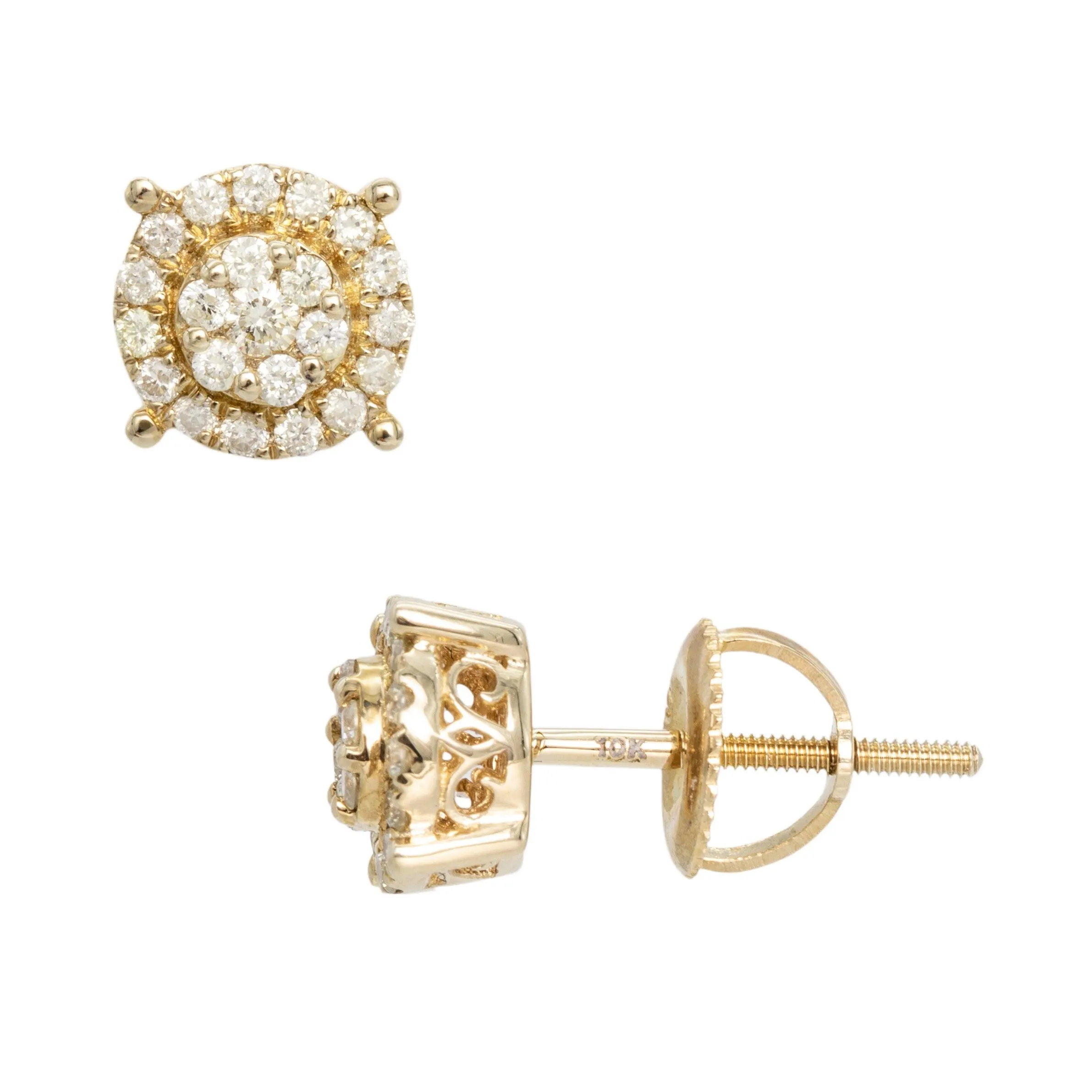 Women's Halo Flower Cluster Diamond Stud Earrings 0.39ct 10K Yellow Gold