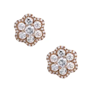 Women's Halo Flower Cluster Diamond Stud Earrings 1.15ct 14K Rose Gold