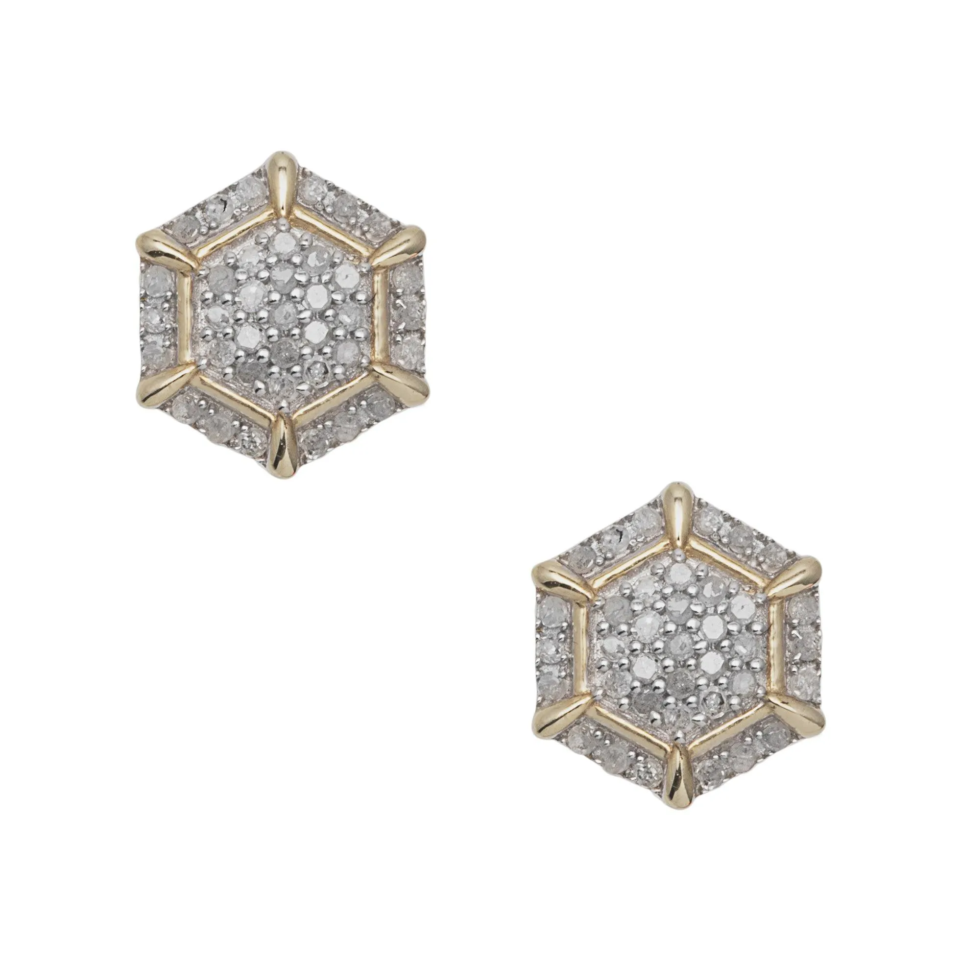 Women's Halo Micro-Pavé Hexagonal Diamond Stud Earrings 0.33ct 10K Yellow Gold