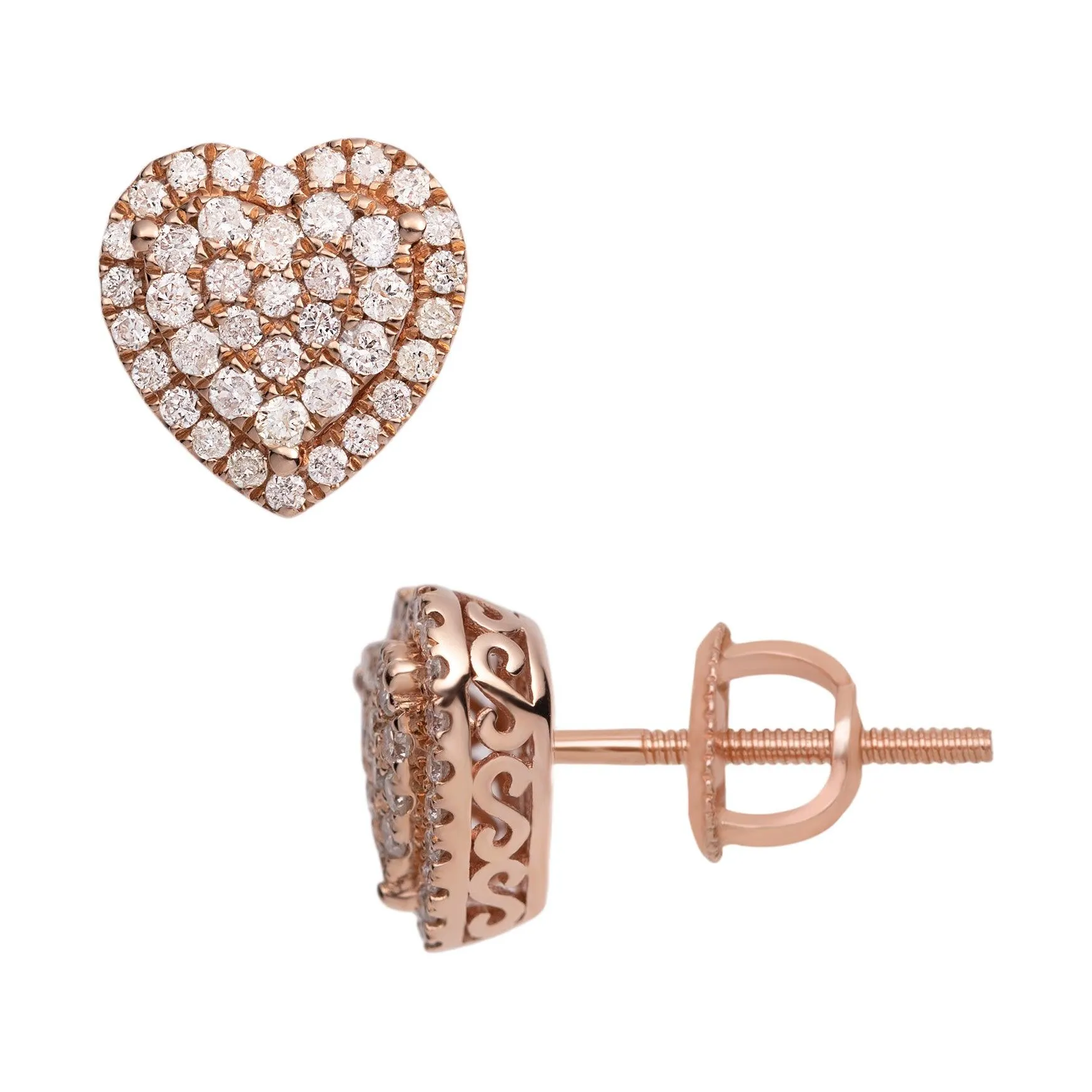 Women's Heart Diamond Stud Earrings 0.97ct 14K Rose Gold