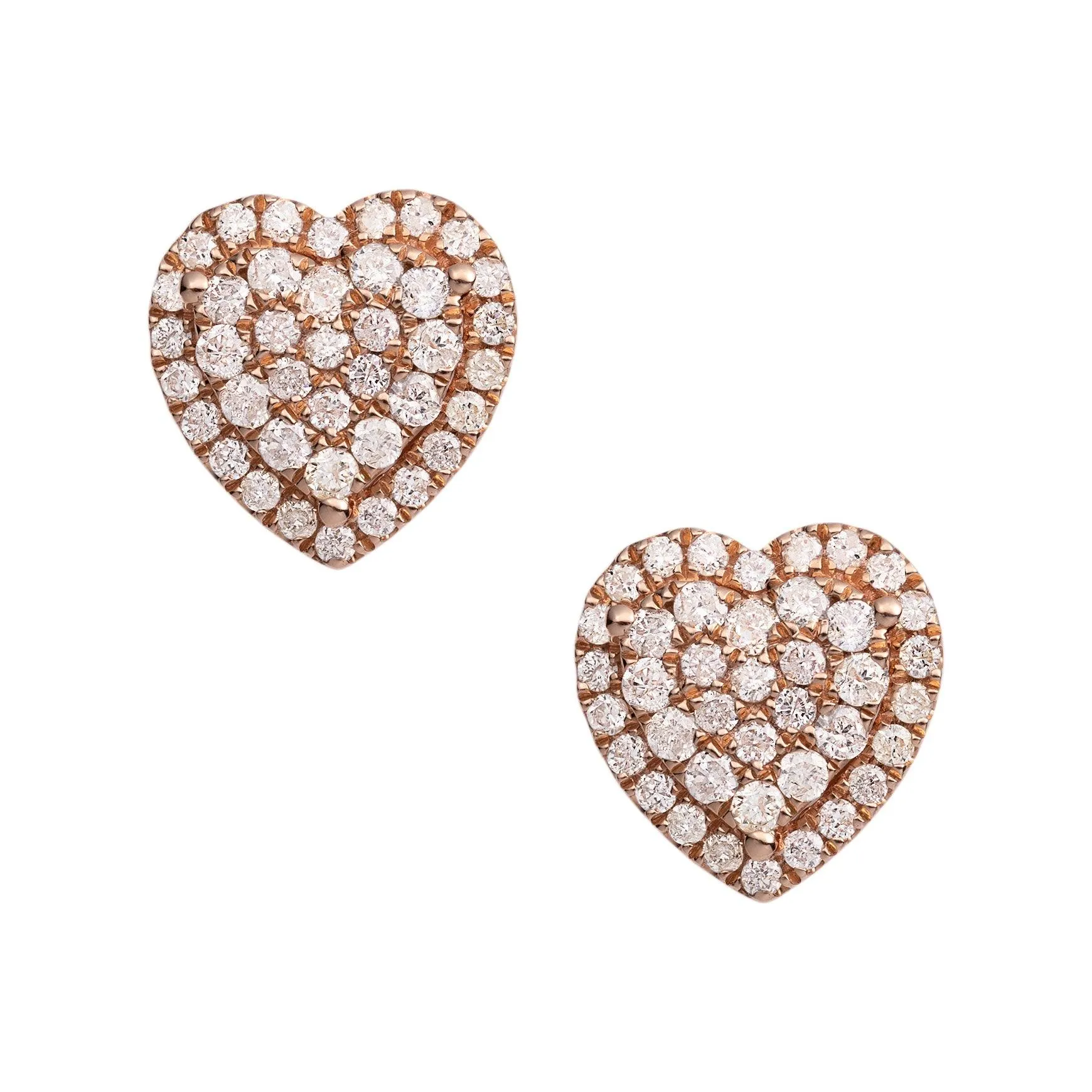 Women's Heart Diamond Stud Earrings 0.97ct 14K Rose Gold