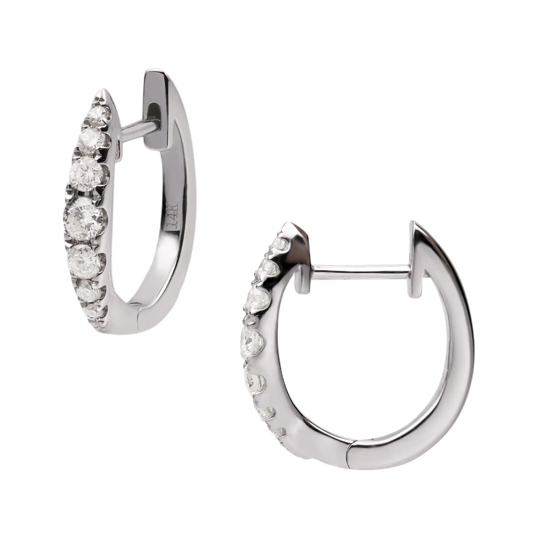 Women's Huggie Hoop Diamond Earrings 0.35ct 14K White Gold