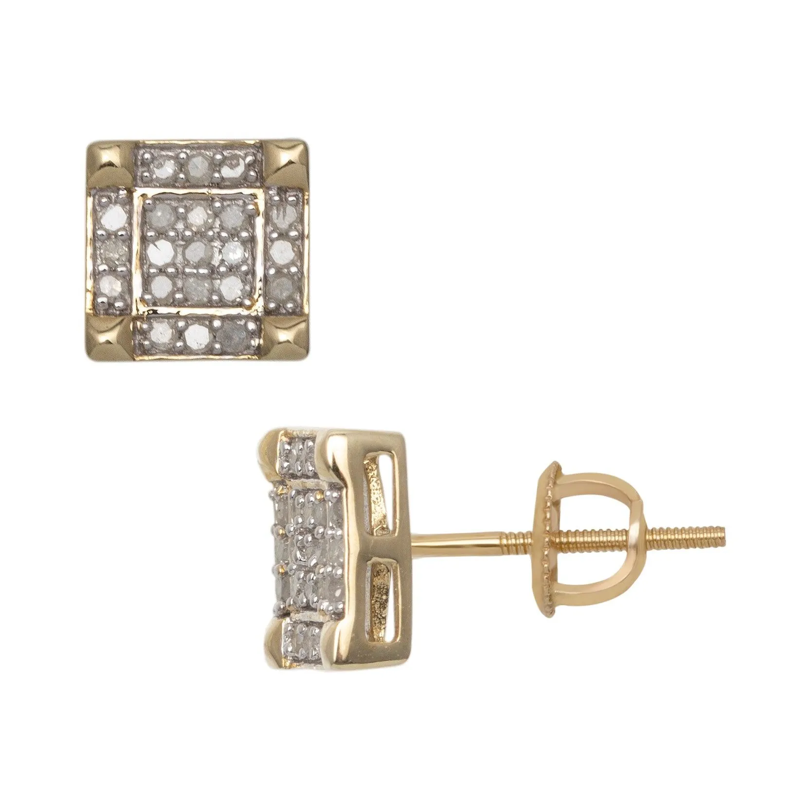 Women's Micro-Pavé Halo Square Diamond Stud Earrings 0.20ct 10K Yellow Gold