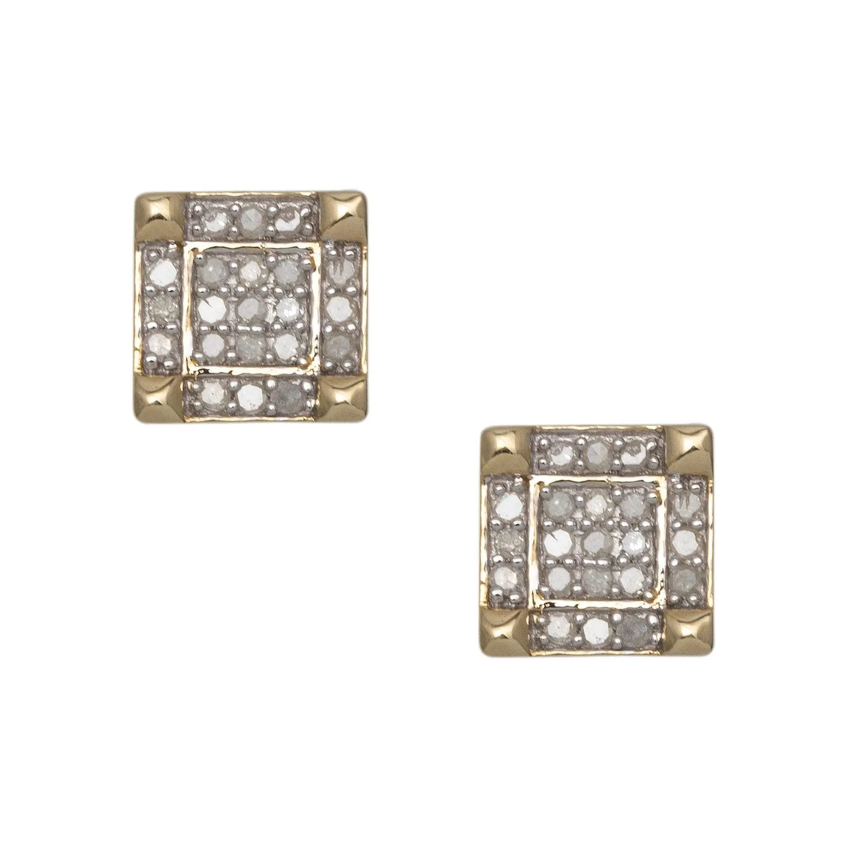 Women's Micro-Pavé Halo Square Diamond Stud Earrings 0.20ct 10K Yellow Gold