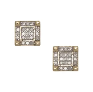 Women's Micro-Pavé Halo Square Diamond Stud Earrings 0.20ct 10K Yellow Gold