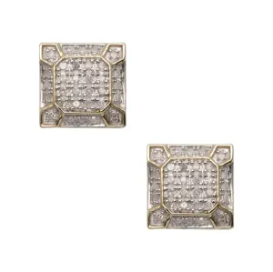 Women's Micro-Pavé Octagonal Design Square Diamond Stud Earrings 0.30ct 10K Yellow Gold