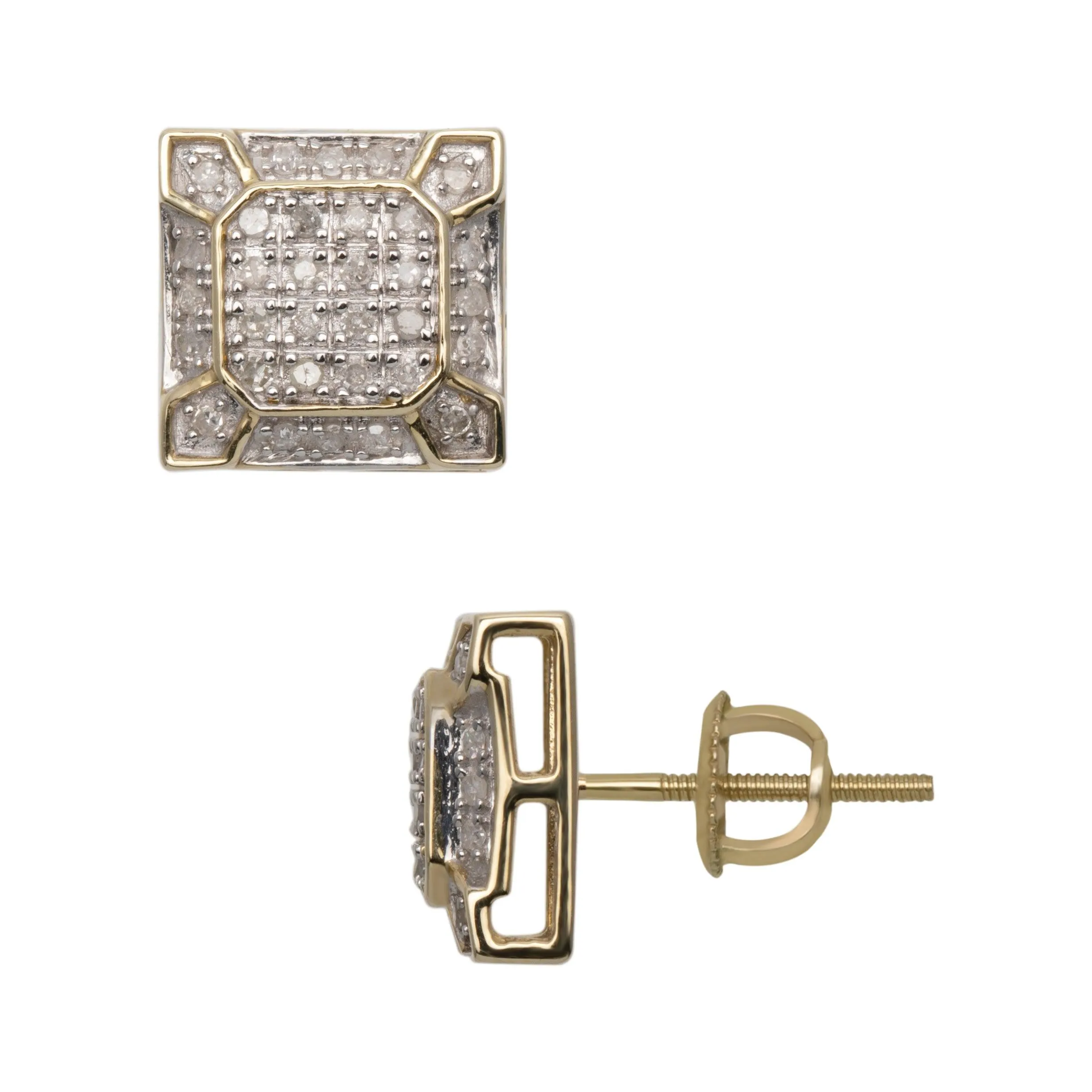 Women's Micro-Pavé Octagonal Design Square Diamond Stud Earrings 0.30ct 10K Yellow Gold