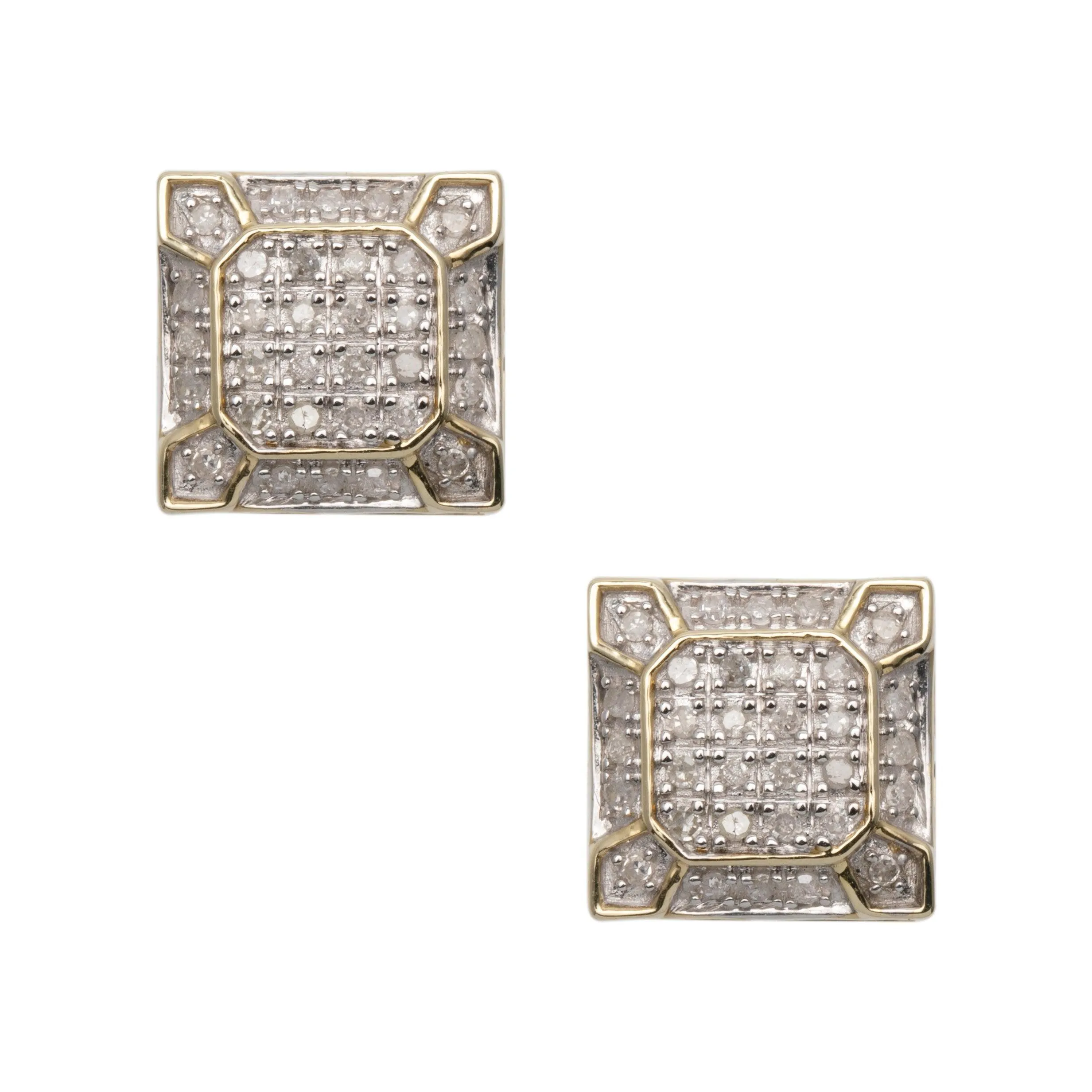 Women's Micro-Pavé Octagonal Design Square Diamond Stud Earrings 0.30ct 10K Yellow Gold