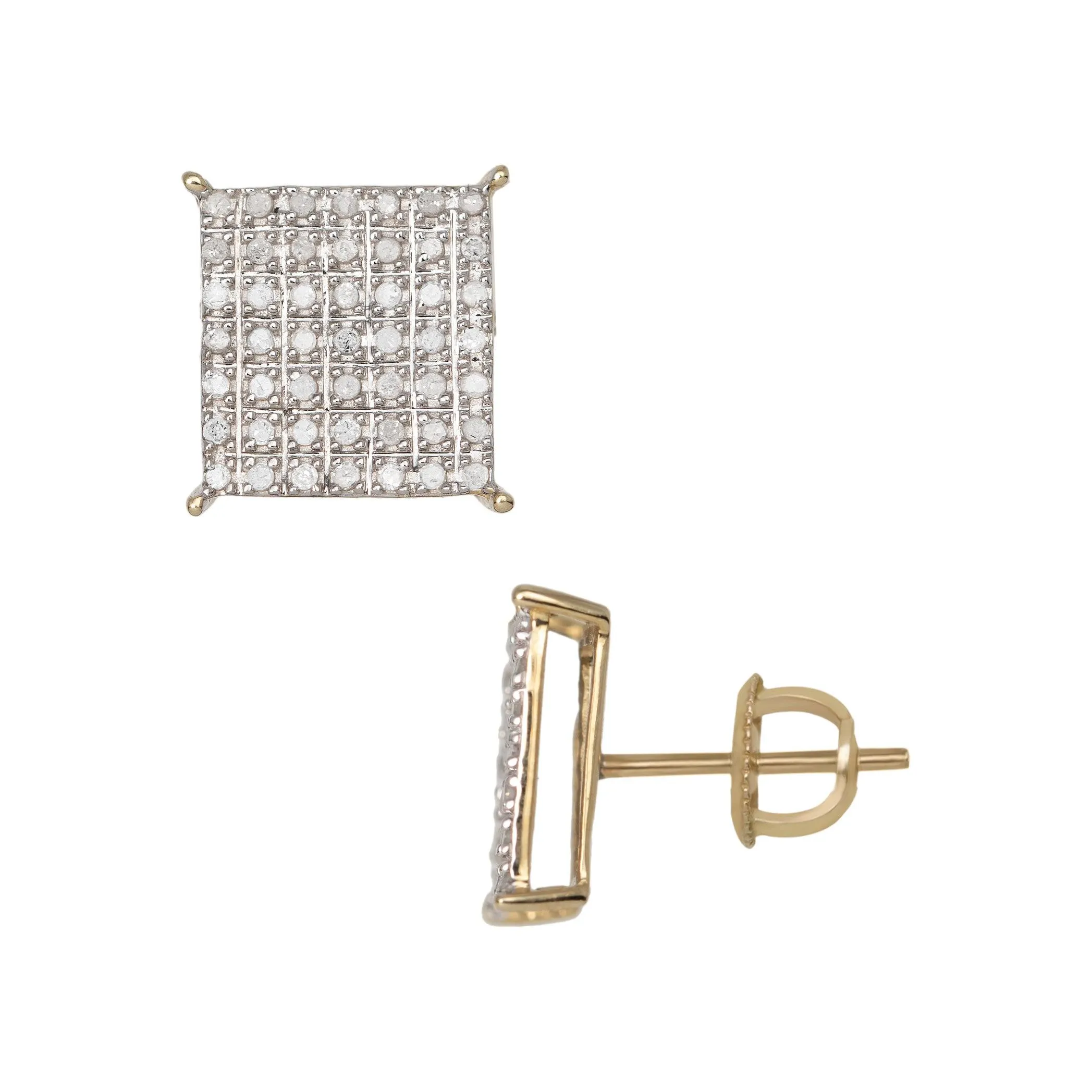 Women's Micro-Pavé Square Diamond Stud Earrings 0.49ct 14K Yellow Gold