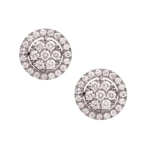 Women's Round Halo Cluster Diamond Stud Earrings 1.17ct 14K White Gold