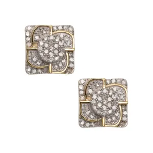 Women's Spiral Design Micro-Pavé Square Diamond Stud Earrings 0.32ct 10K Yellow Gold