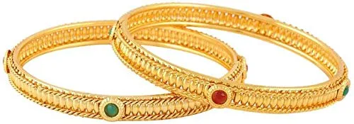 Yellow Chimes 2 PCS Exclusive Delicate Plain Antique Gold Plated Traditional Bangles For Women And Girls (2.6)