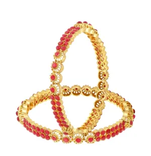 Yellow Chimes Designer Ruby Stones 2 PC Bangle Set Traditional Gold Plated Bangles for Women and Girls (2.8)