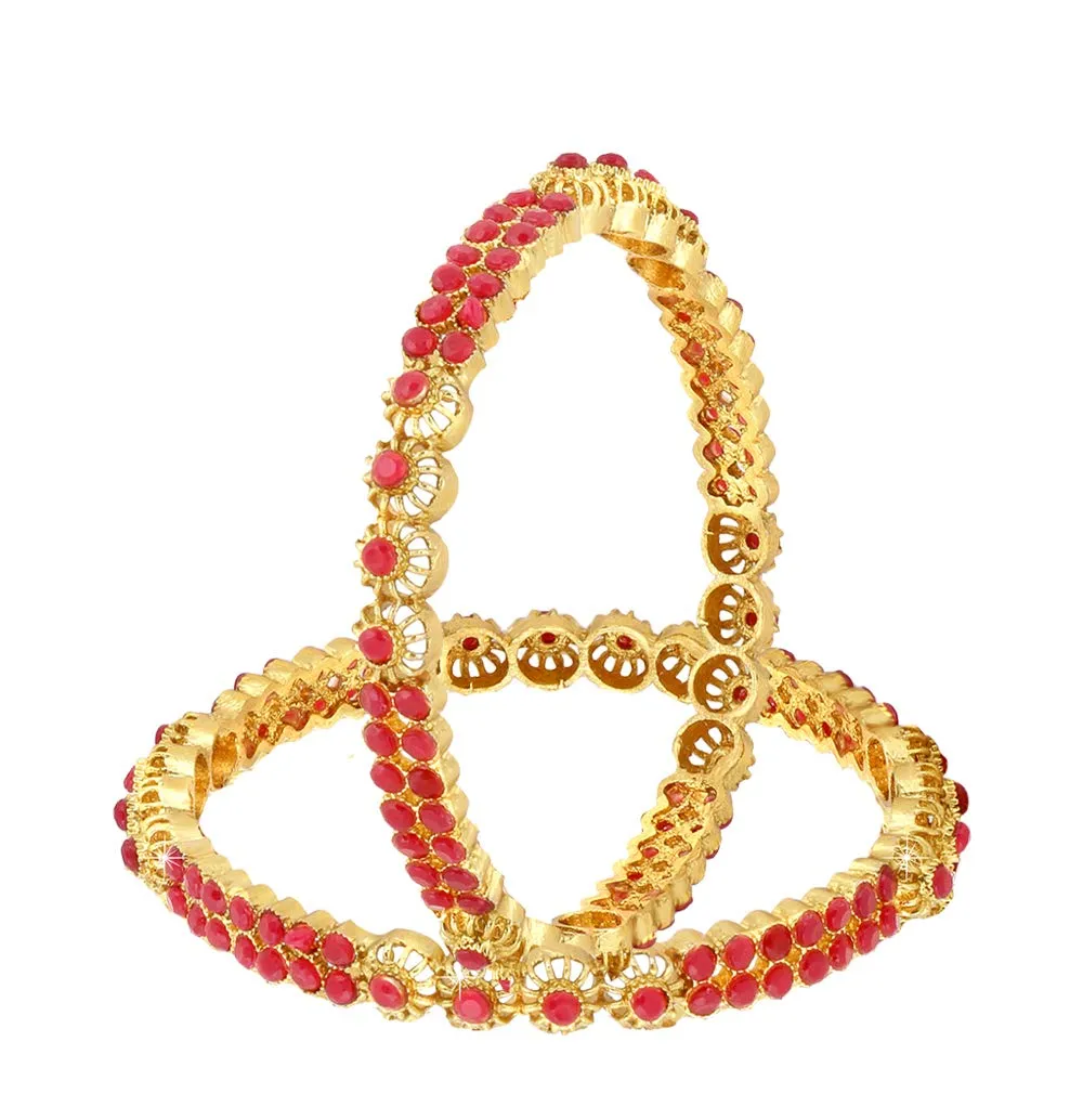 Yellow Chimes Designer Ruby Stones 2 PC Bangle Set Traditional Gold Plated Bangles for Women and Girls (2.8)