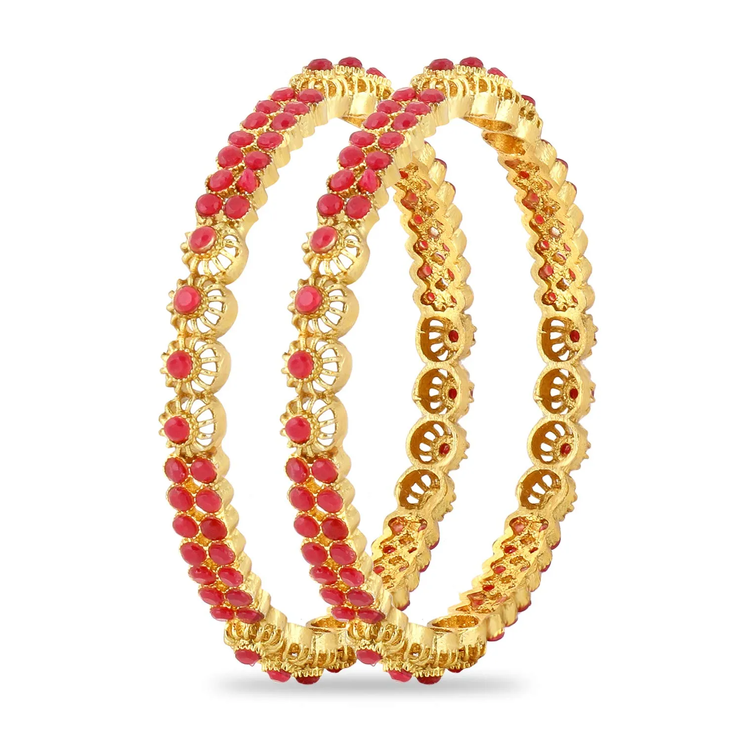 Yellow Chimes Designer Ruby Stones 2 PC Bangle Set Traditional Gold Plated Bangles for Women and Girls (2.8)