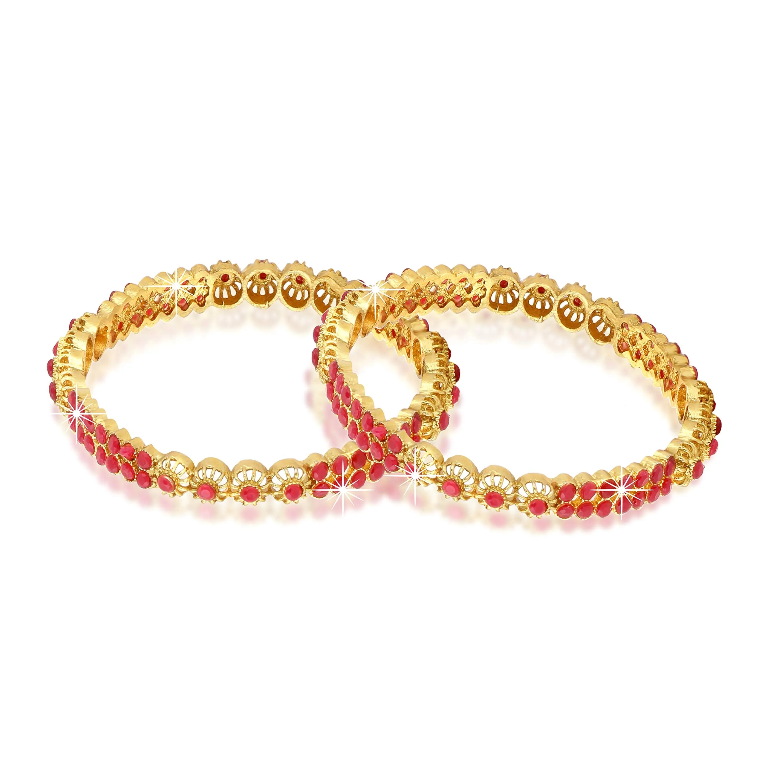 Yellow Chimes Designer Ruby Stones 2 PC Bangle Set Traditional Gold Plated Bangles for Women and Girls (2.8)