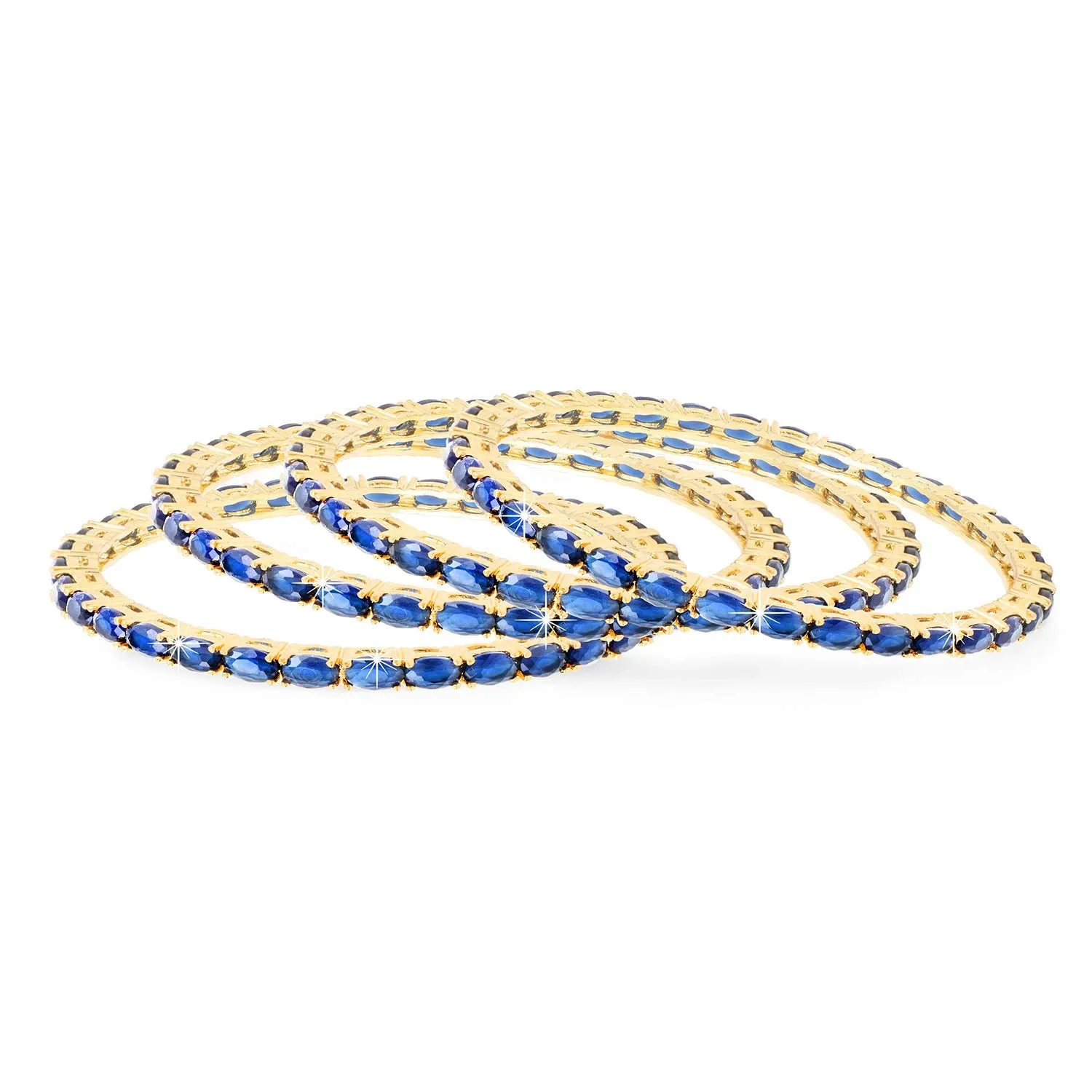 Yellow Chimes Elegant Sapphire Blue AD/American Diamond Studded 18k Gold Plated 4 PCs Handcrafted Bangles Set for Women & Girls (2.4)