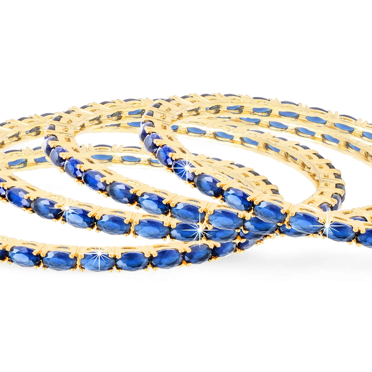 Yellow Chimes Elegant Sapphire Blue AD/American Diamond Studded 18k Gold Plated 4 PCs Handcrafted Bangles Set for Women & Girls (2.4)