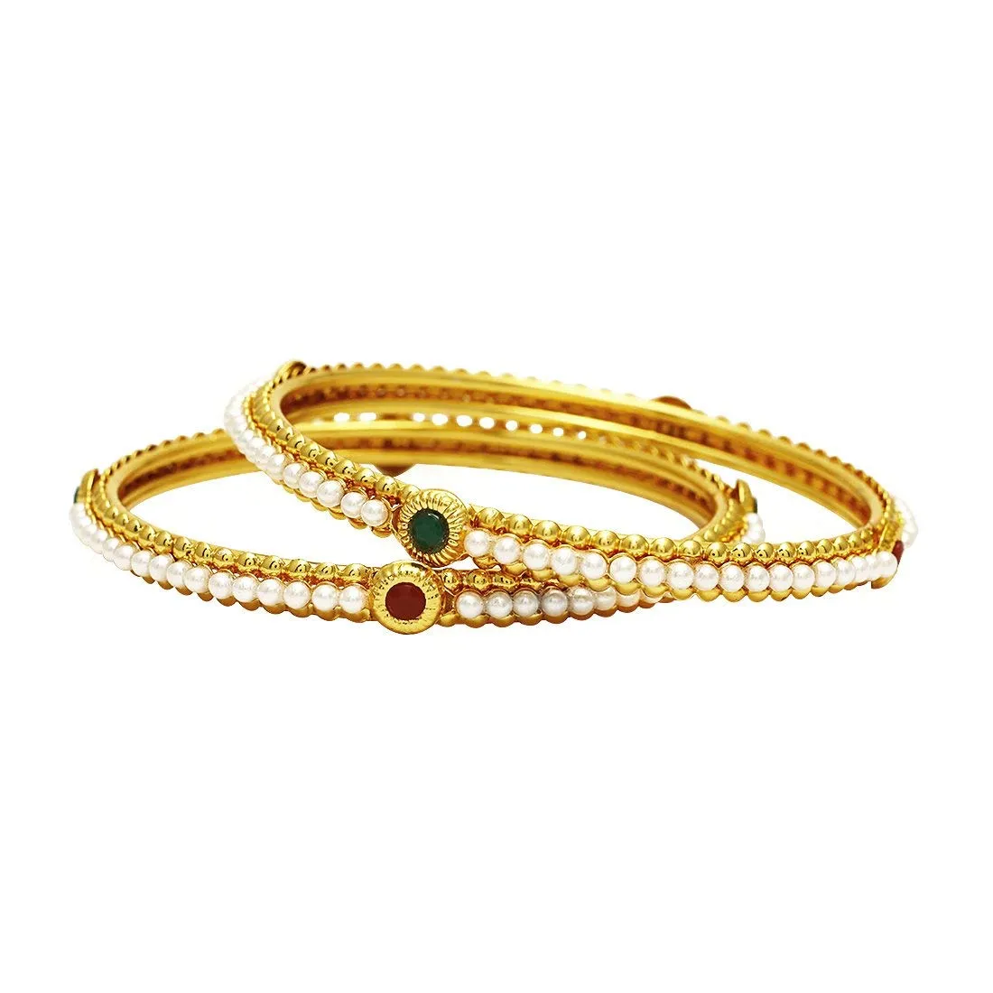 Yellow Chimes of 2 PCS Exclusive Delicate Antique Gold Plated Moti Pearl Traditional Bangles for Women and Girls (2.4)