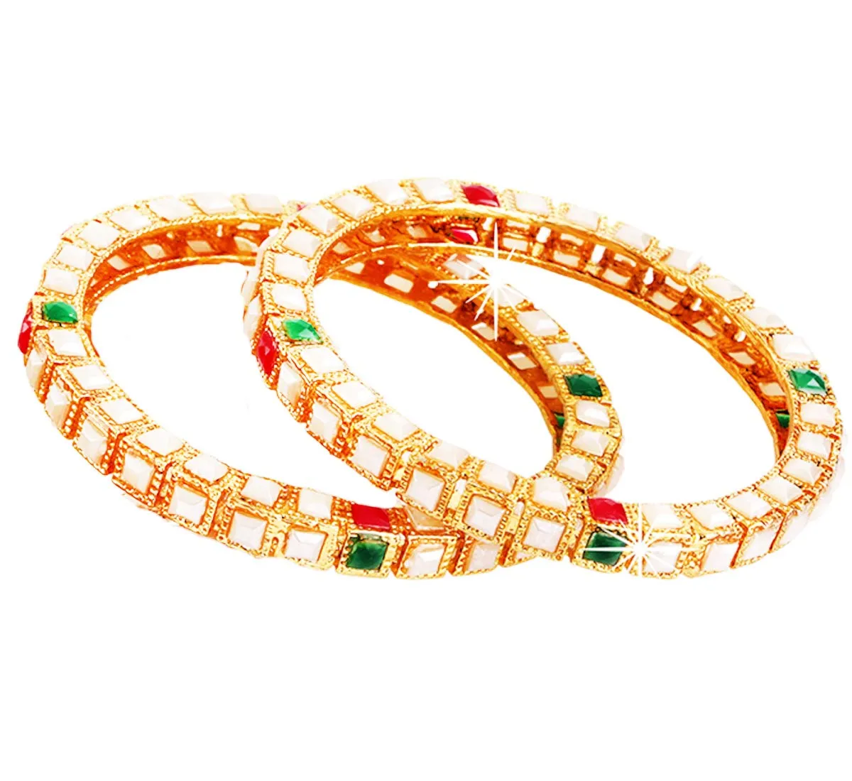 Yellow Chimes Rajwada Stones Studded 2 Pcs Gold Plated Traditional Bangles Set for Women and Girls